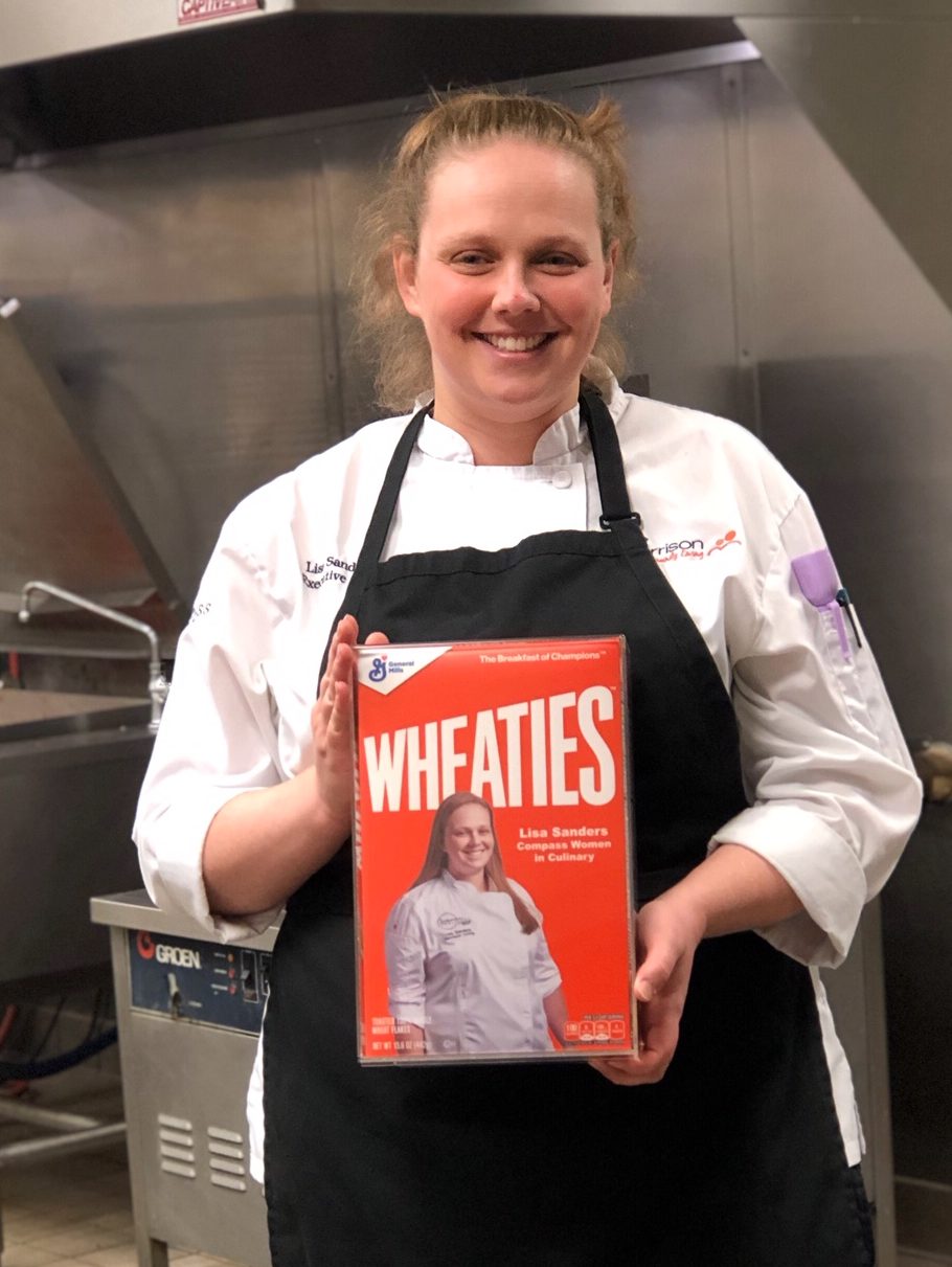 Chef Lisa Sanders with Wheaties box
